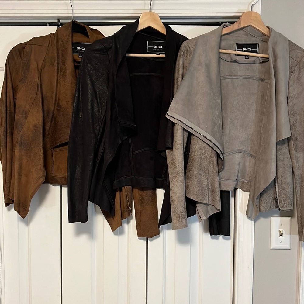 3 BNCI Gray Black & Cognac faux suede jackets!